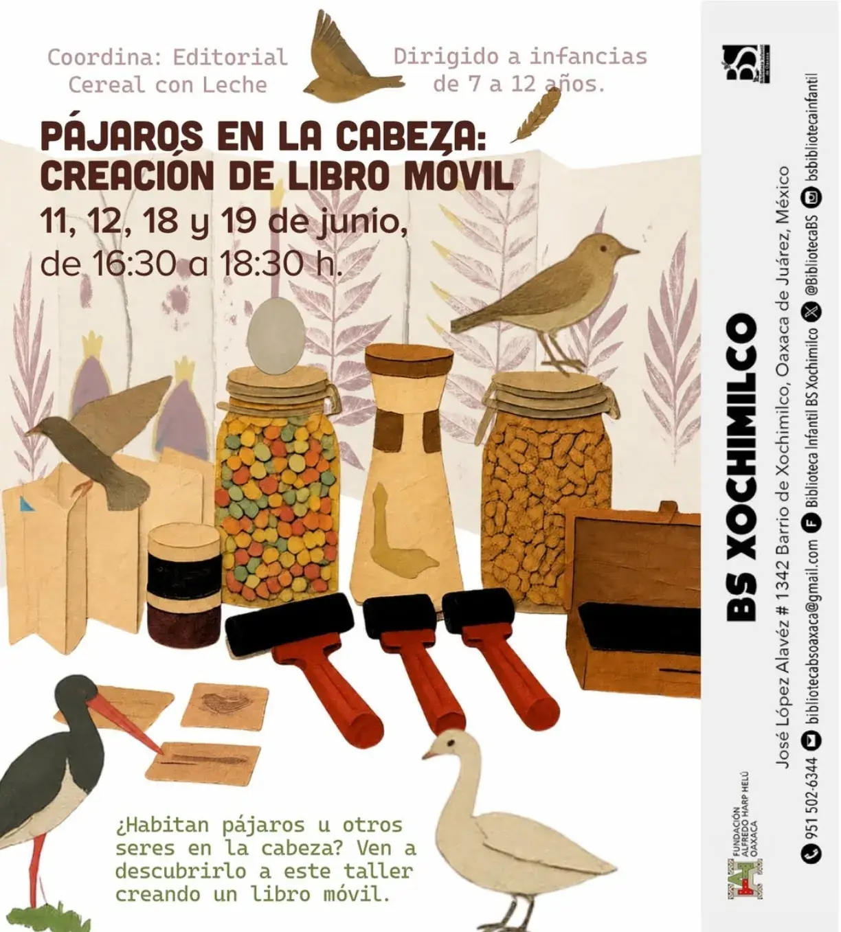 Flyer del evento: PÁJAROS EN LA CABEZA: CREACIÓN DE LIBRO MÓVIL