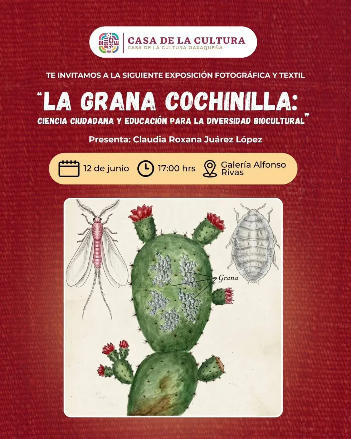 Flyer del evento: THE COCHINEAL INSECT: CITIZEN SCIENCE AND EDUCATION FOR BIOCULTURAL DIVERSITY