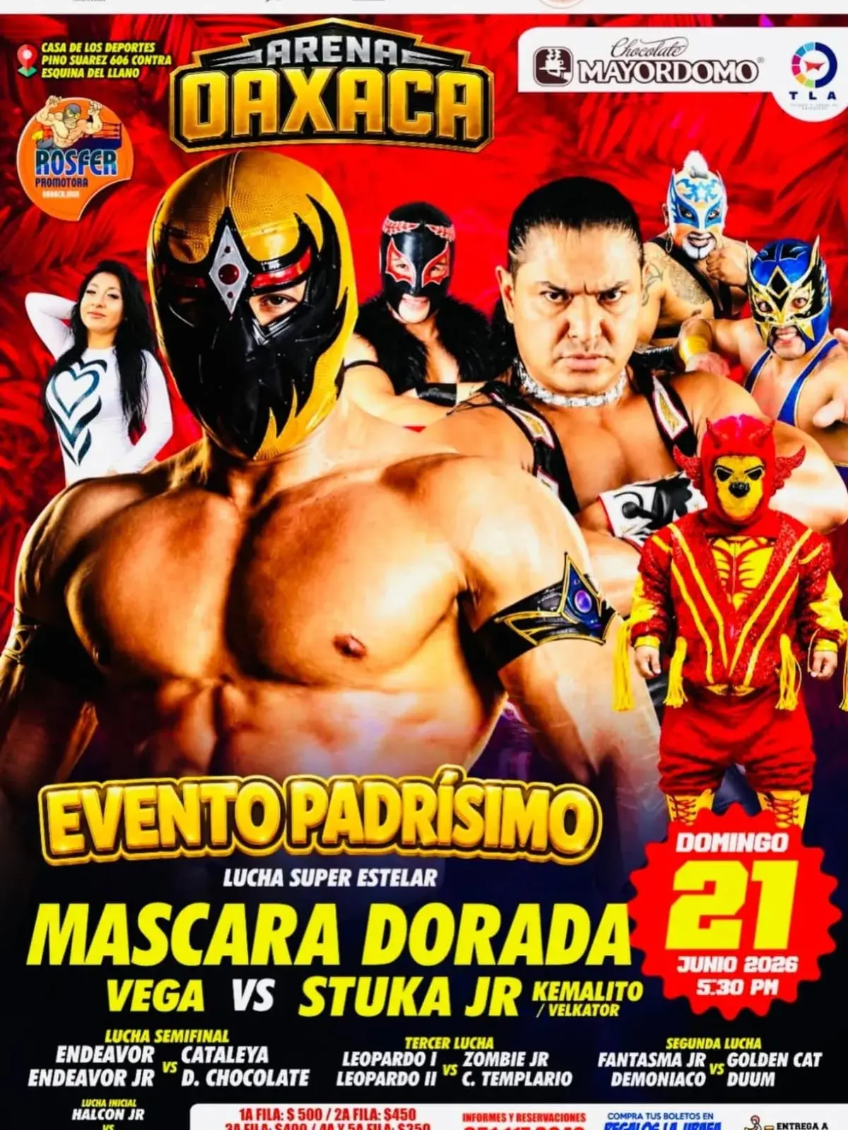 Flyer del evento: Evento Padrísimo de Lucha Libre: Máscara Dorada vs Stuka Jr