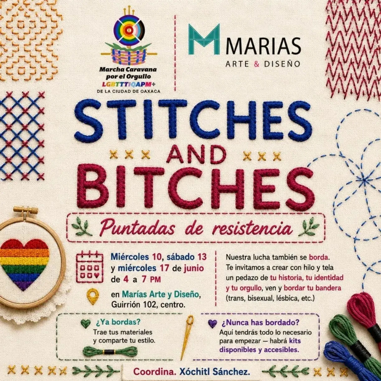 Flyer del evento: Stitches and Bitches: Puntadas de resistencia