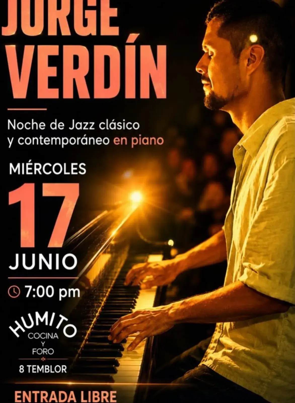 Flyer del evento: Jorge Verdín: Noche de Jazz clásico y contemporáneo