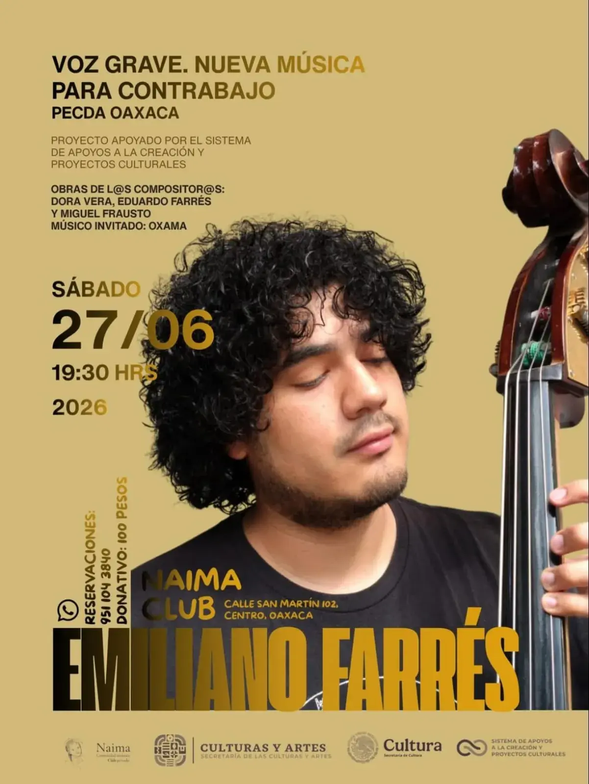 Flyer del evento: Voz Grave: Nueva Música para Contrabajo con Emiliano Farrés