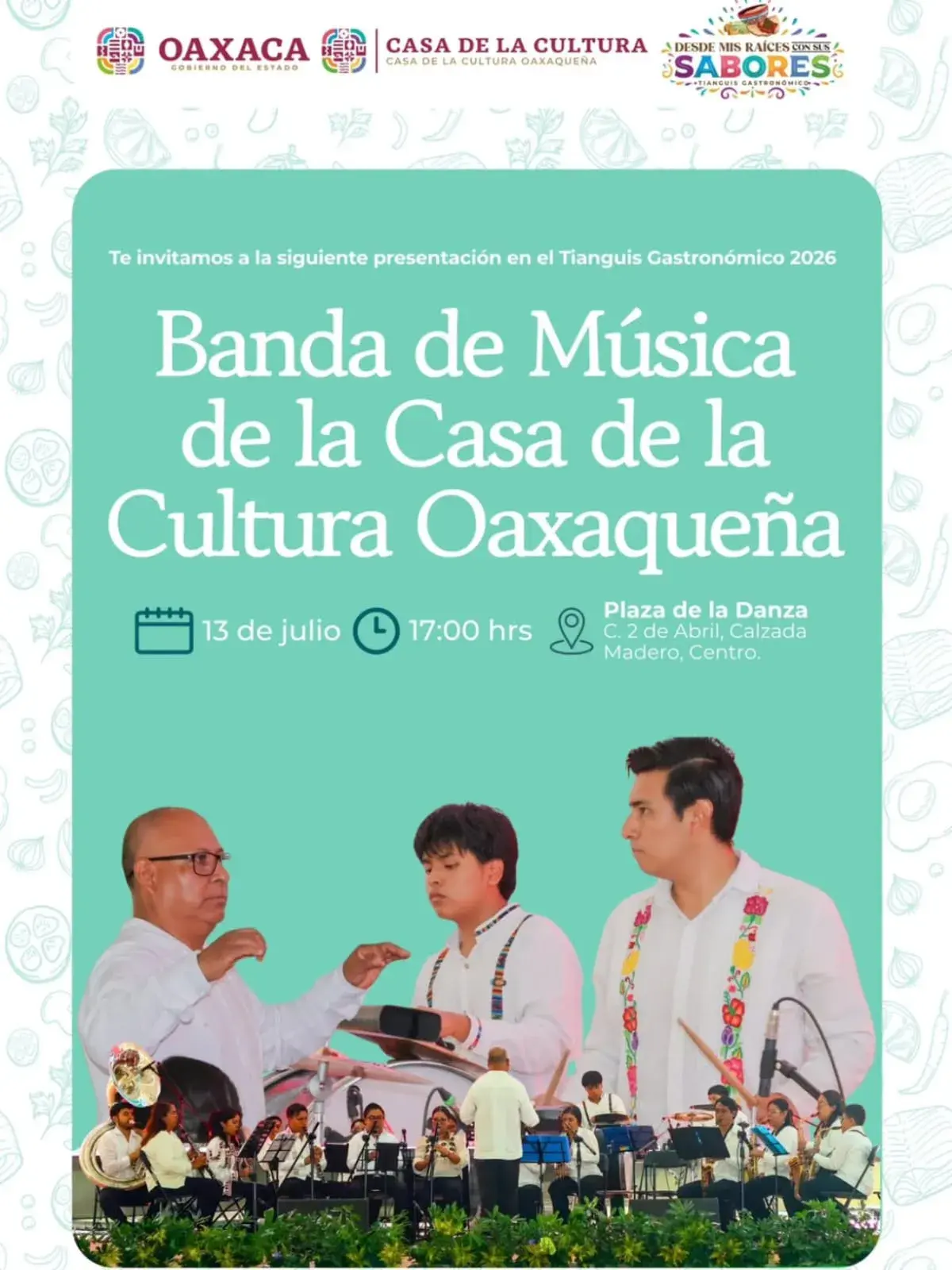 Flyer del evento: Banda de Música de la Casa de la Cultura Oaxaqueña