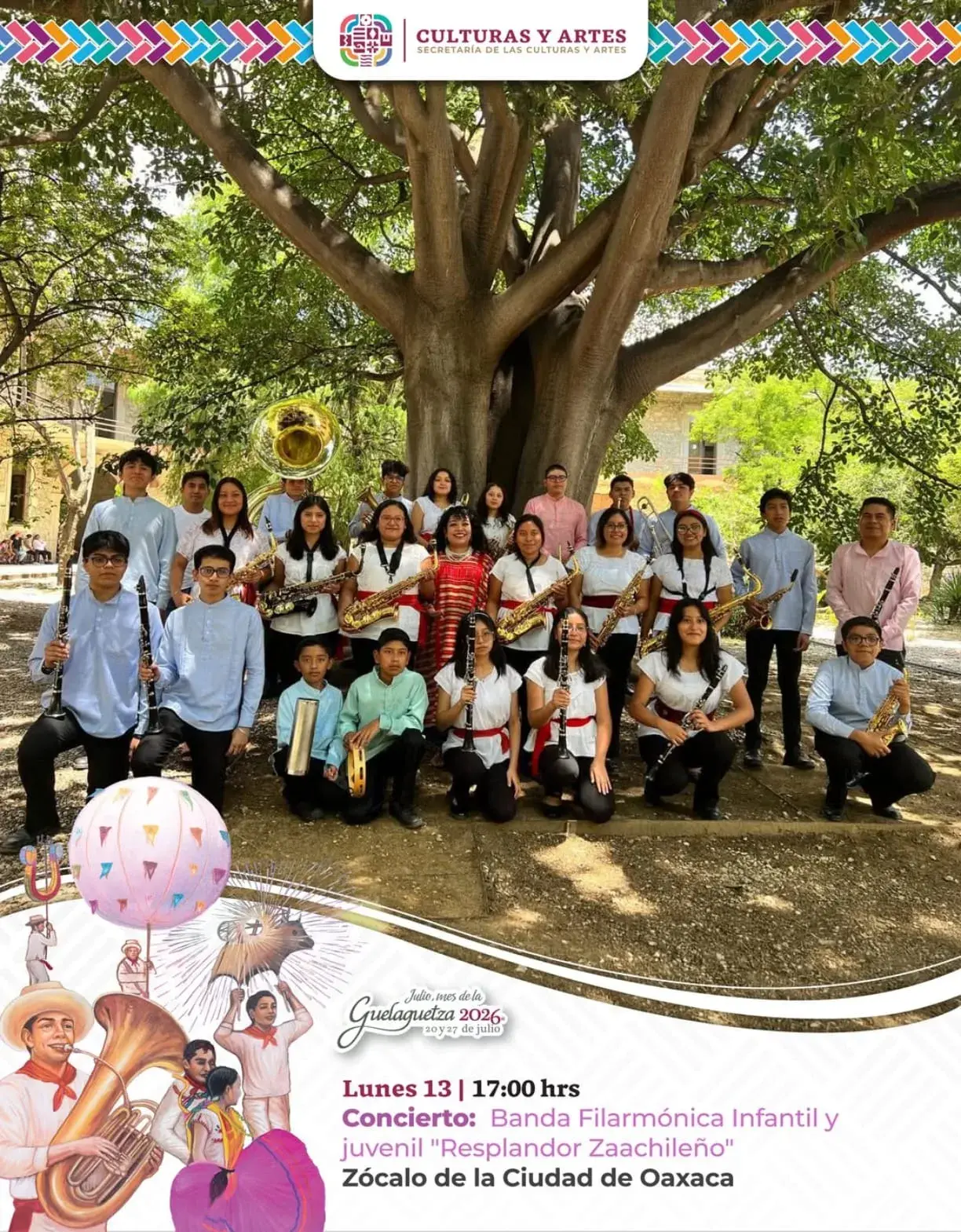 Flyer del evento: Concierto: Banda Filarmónica Infantil y juvenil "Resplandor Zaachileño"