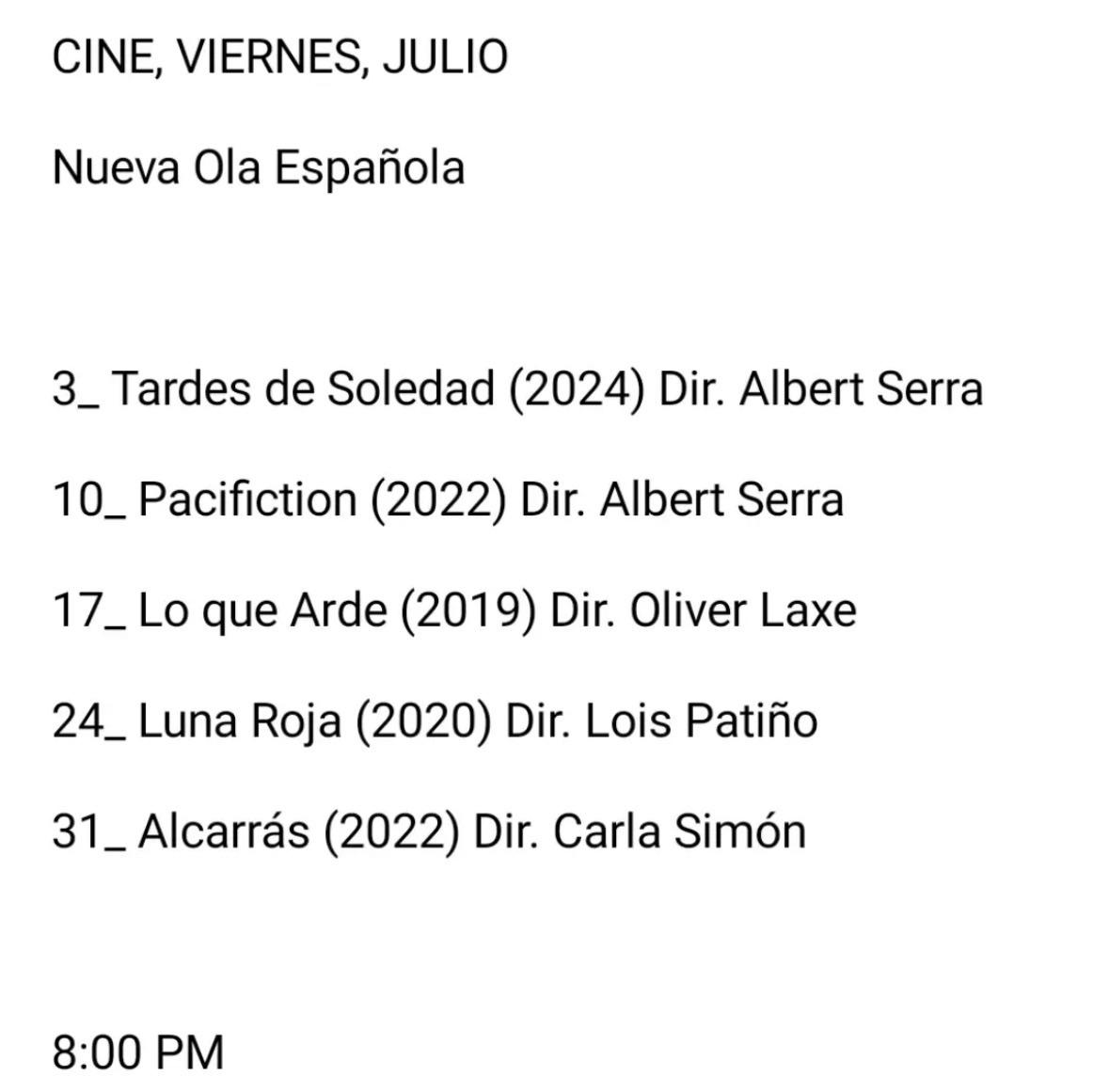 CINE, VIERNES, JULIO Nueva Ola Española
