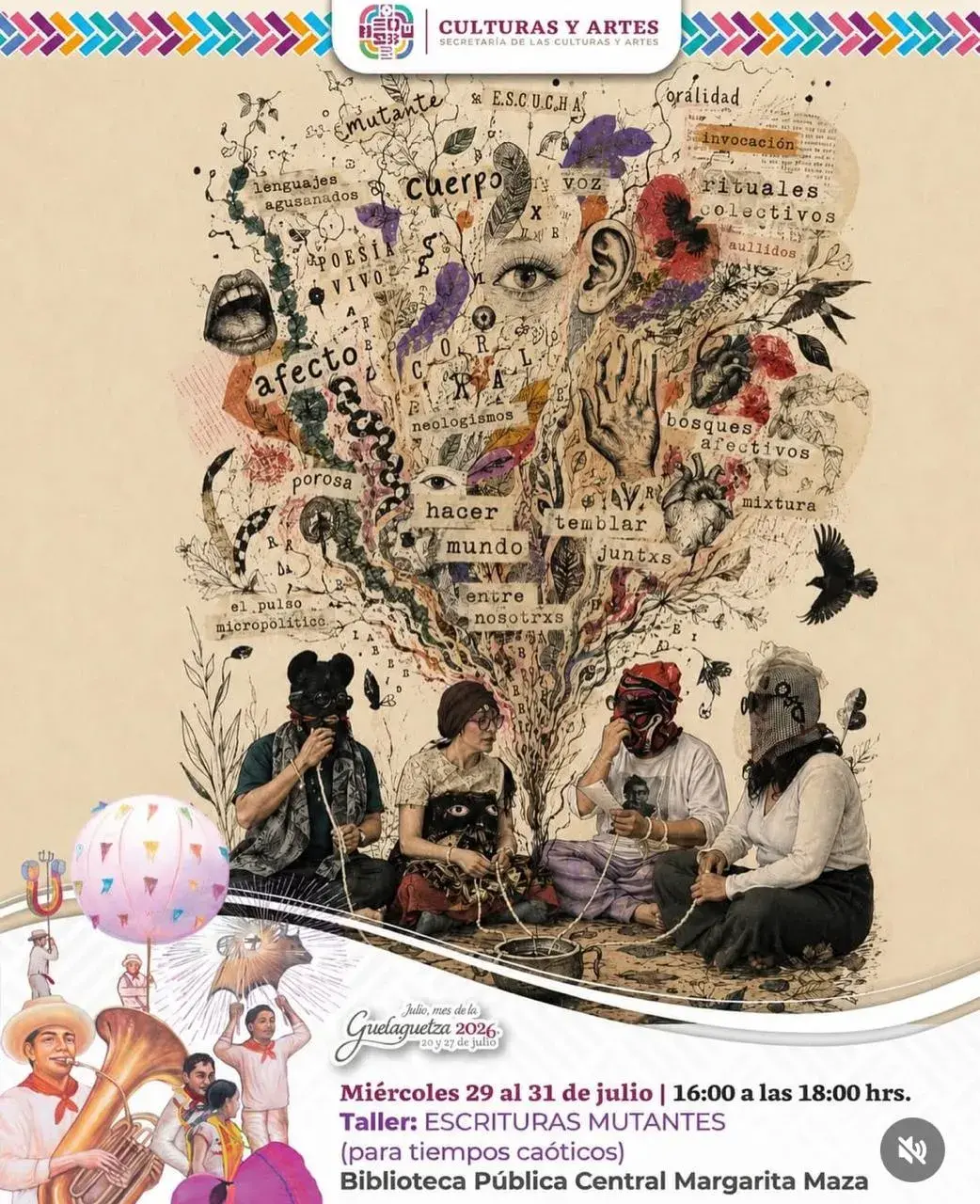 Flyer del evento: Taller: Escrituras Mutantes (para tiempos caóticos)