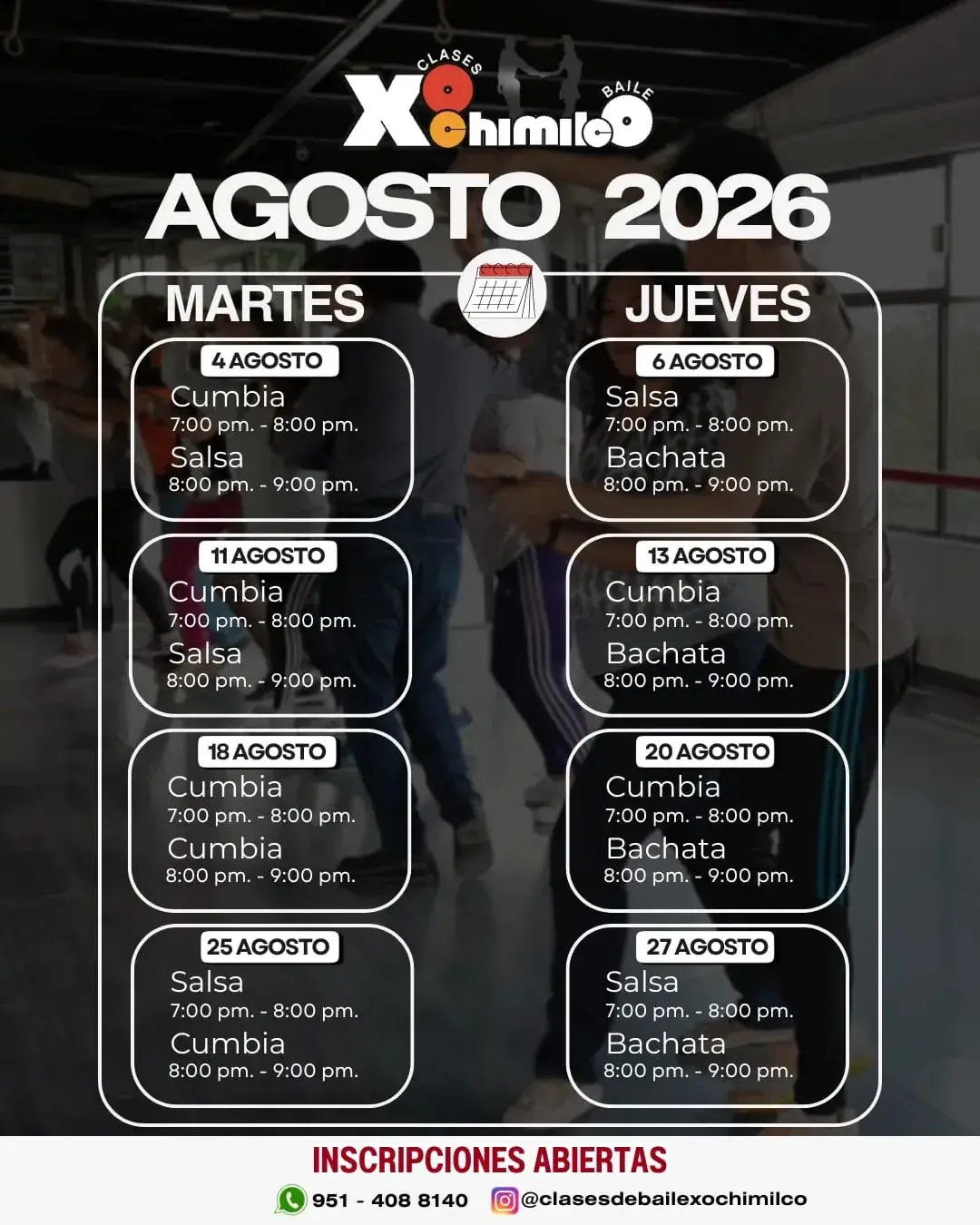 Clases de Baile Xochimilco AGOSTO 2026