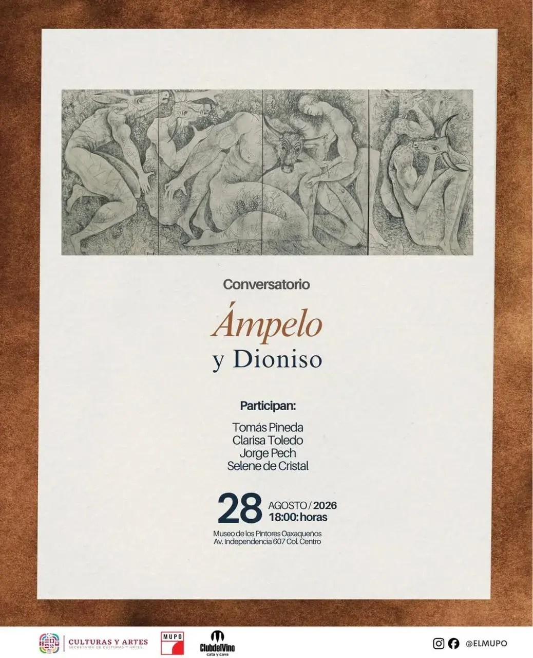 Flyer del evento: Conversatorio Ámpelo y Dioniso