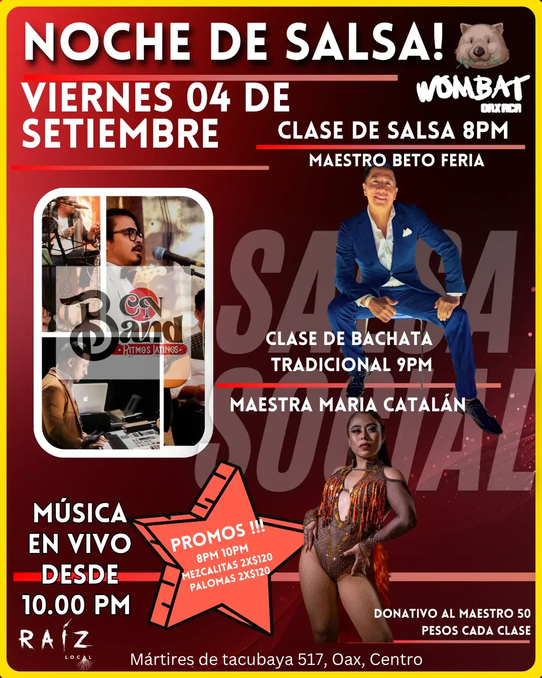 Música en vivo! salsa, Bachata, cumbia