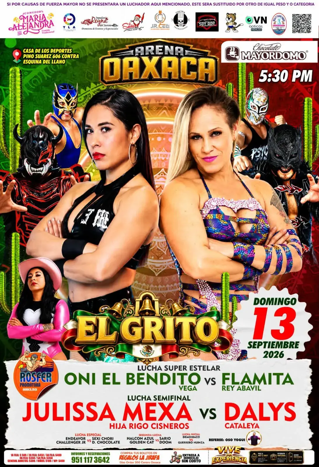 Flyer del evento: El Grito: Lucha Libre en Arena Oaxaca