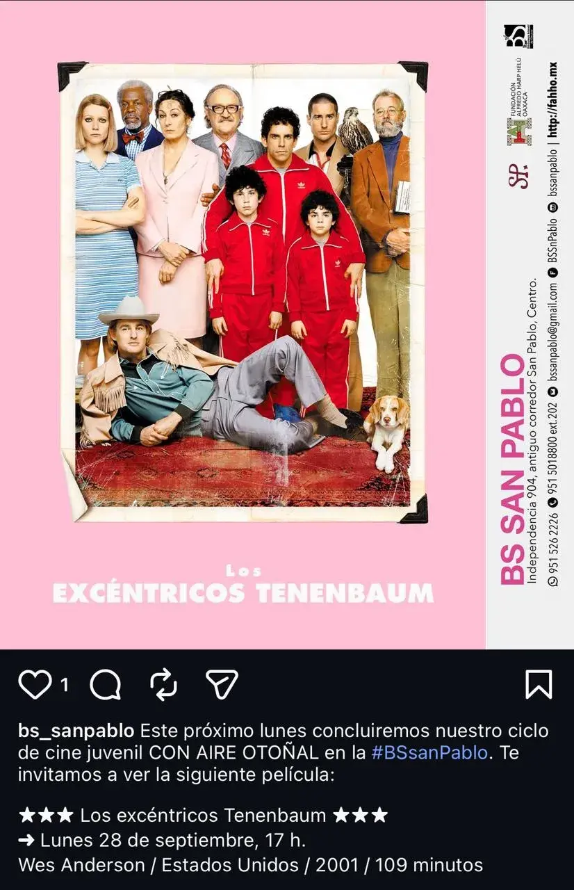 Flyer del evento: Los excéntricos Tenenbaum