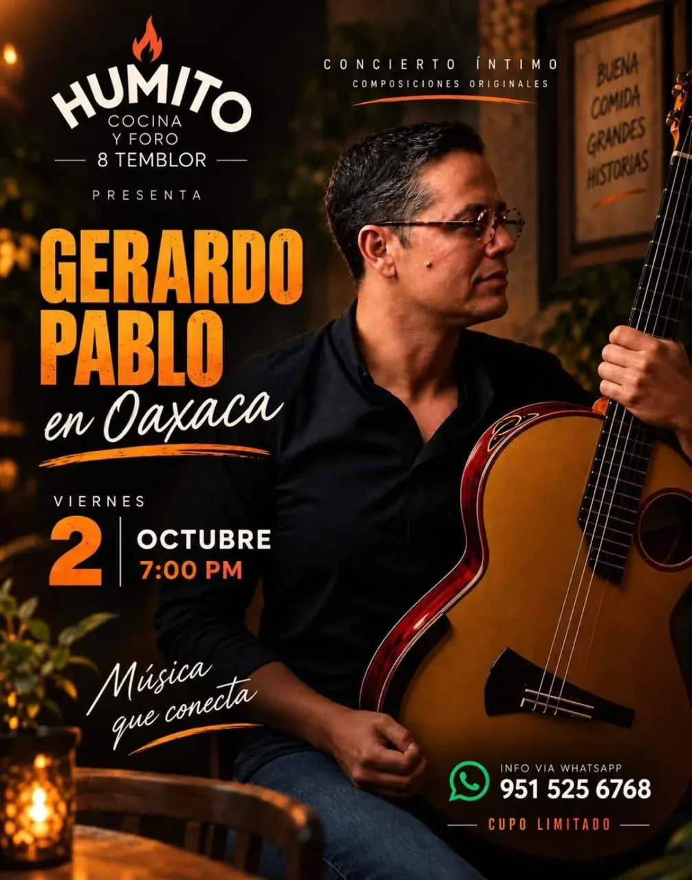 Flyer del evento: Concierto Íntimo de Gerardo Pablo en Oaxaca