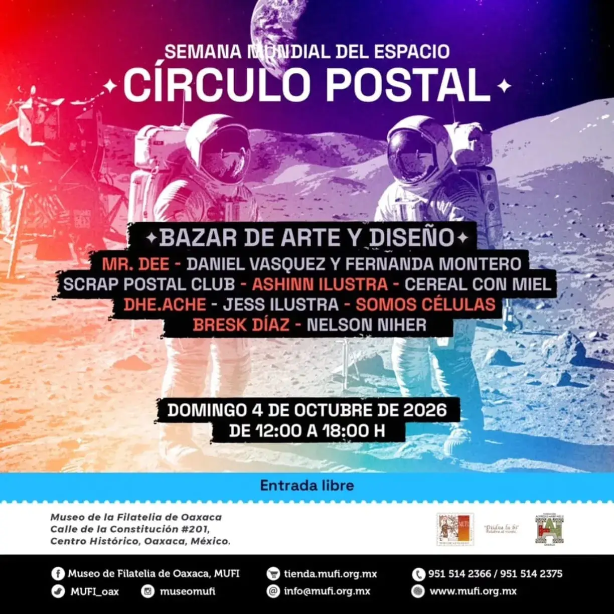 Flyer del evento: Semana Mundial del Espacio: Círculo Postal - Bazar de Arte y Diseño