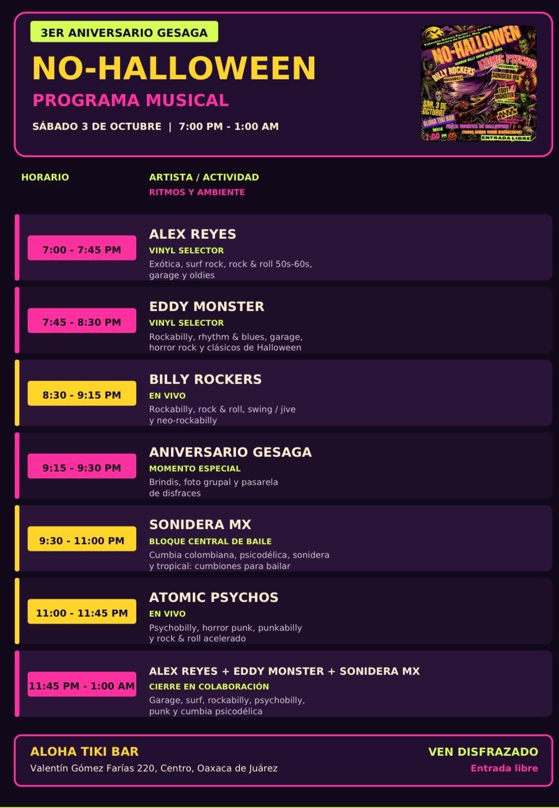 3ER ANIVERSARIO GESAGA NO-HALLOWEEN PROGRAMA MUSICAL