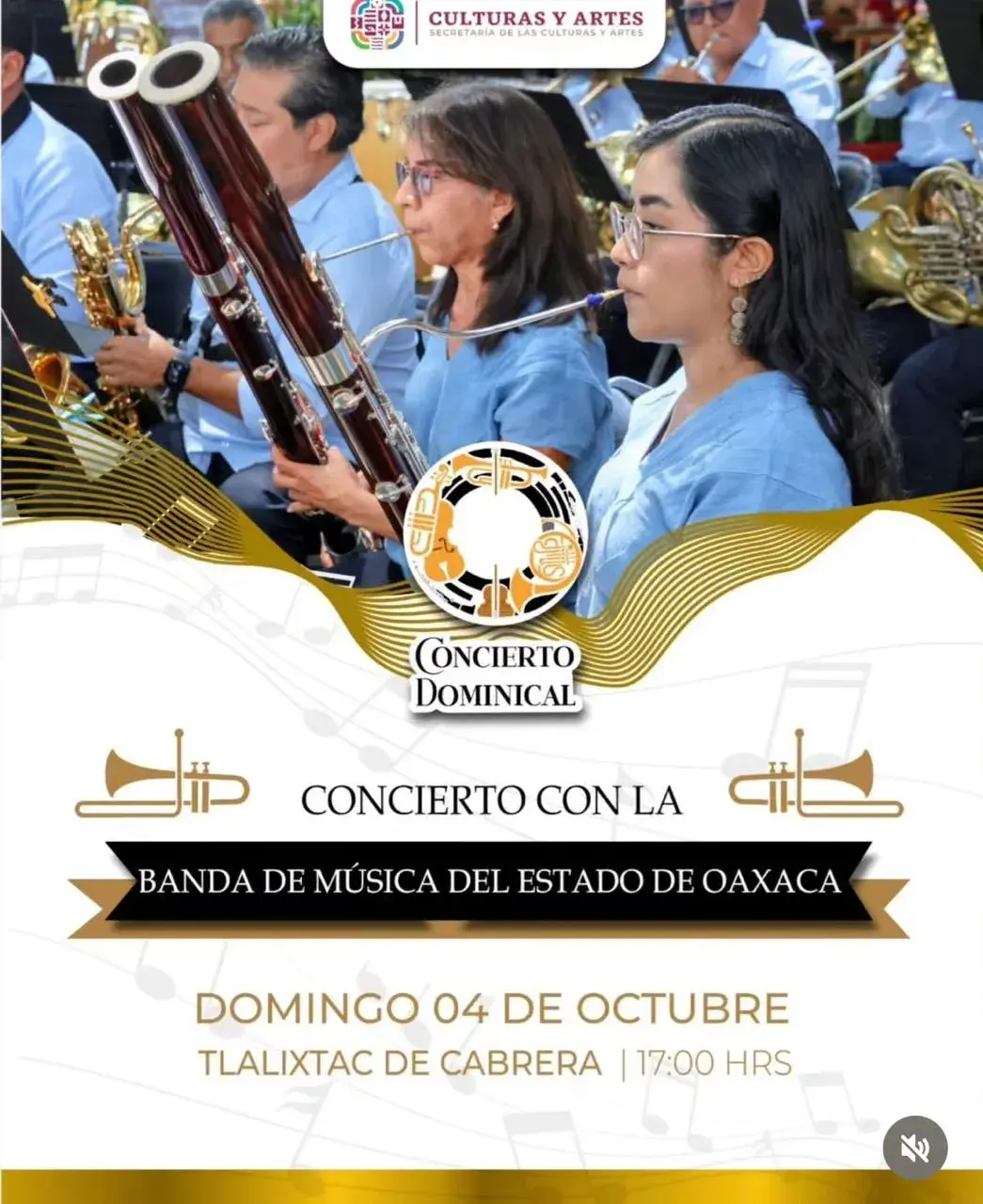 Flyer del evento: Concierto Dominical con la Banda de Música del Estado de Oaxaca
