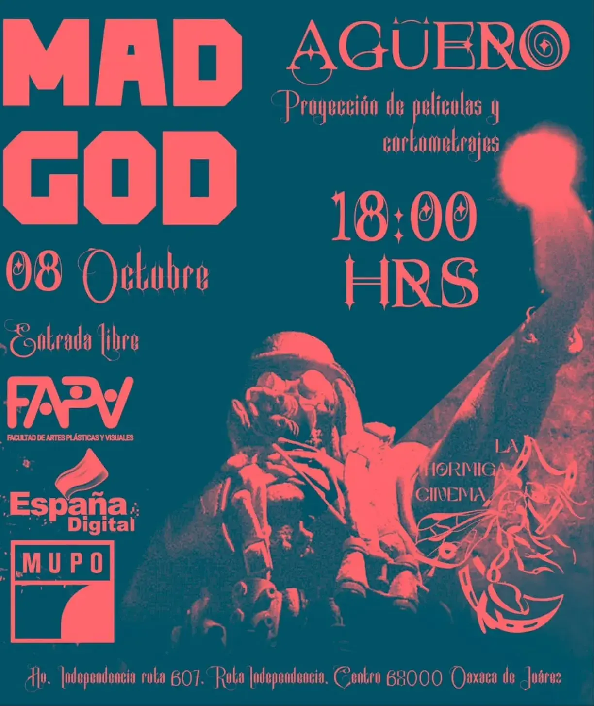 Flyer del evento: AGÜERO: Proyección de Mad God y cortometrajes