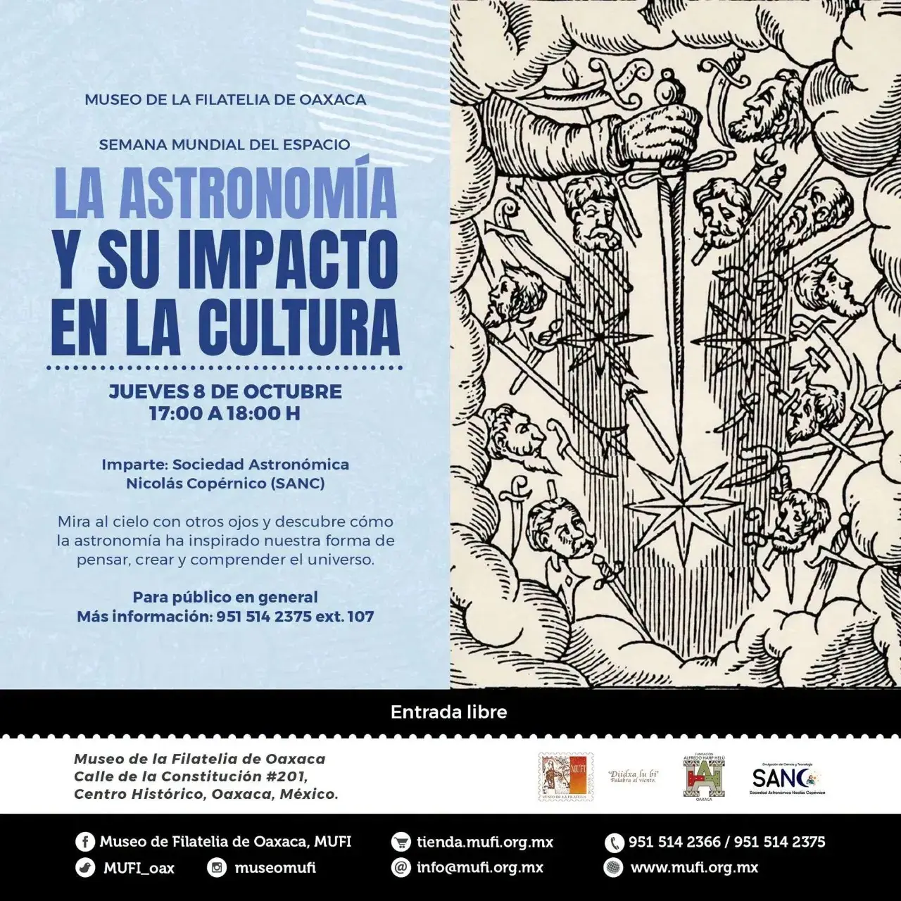 Flyer del evento: La Astronomía y su Impacto en la Cultura