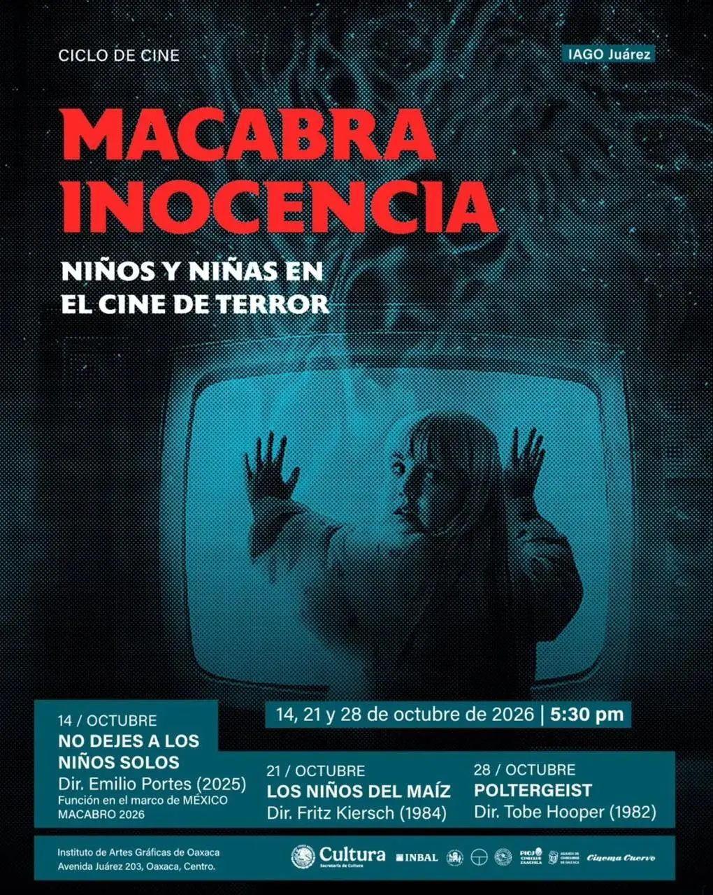 Flyer del evento: MACABRA INOCENCIA: Niños y niñas en el cine de terror