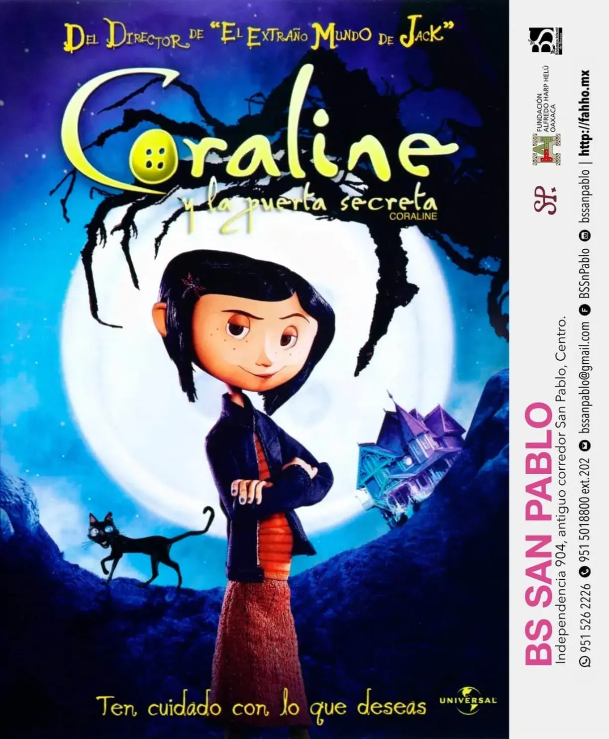 Flyer del evento: Coraline y la puerta secreta - Del director de 'El Extraño Mundo de Jack'