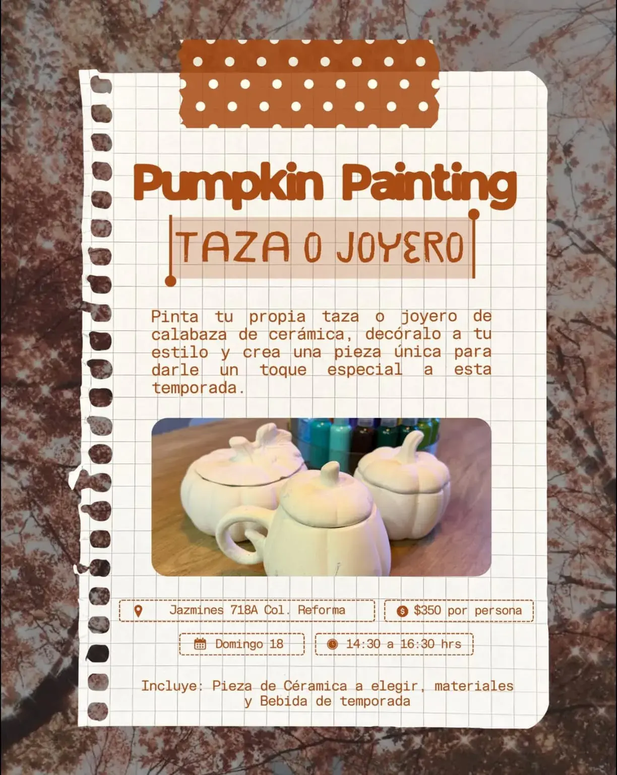Flyer del evento: Pumpkin Painting: Mug or Jewelry Box