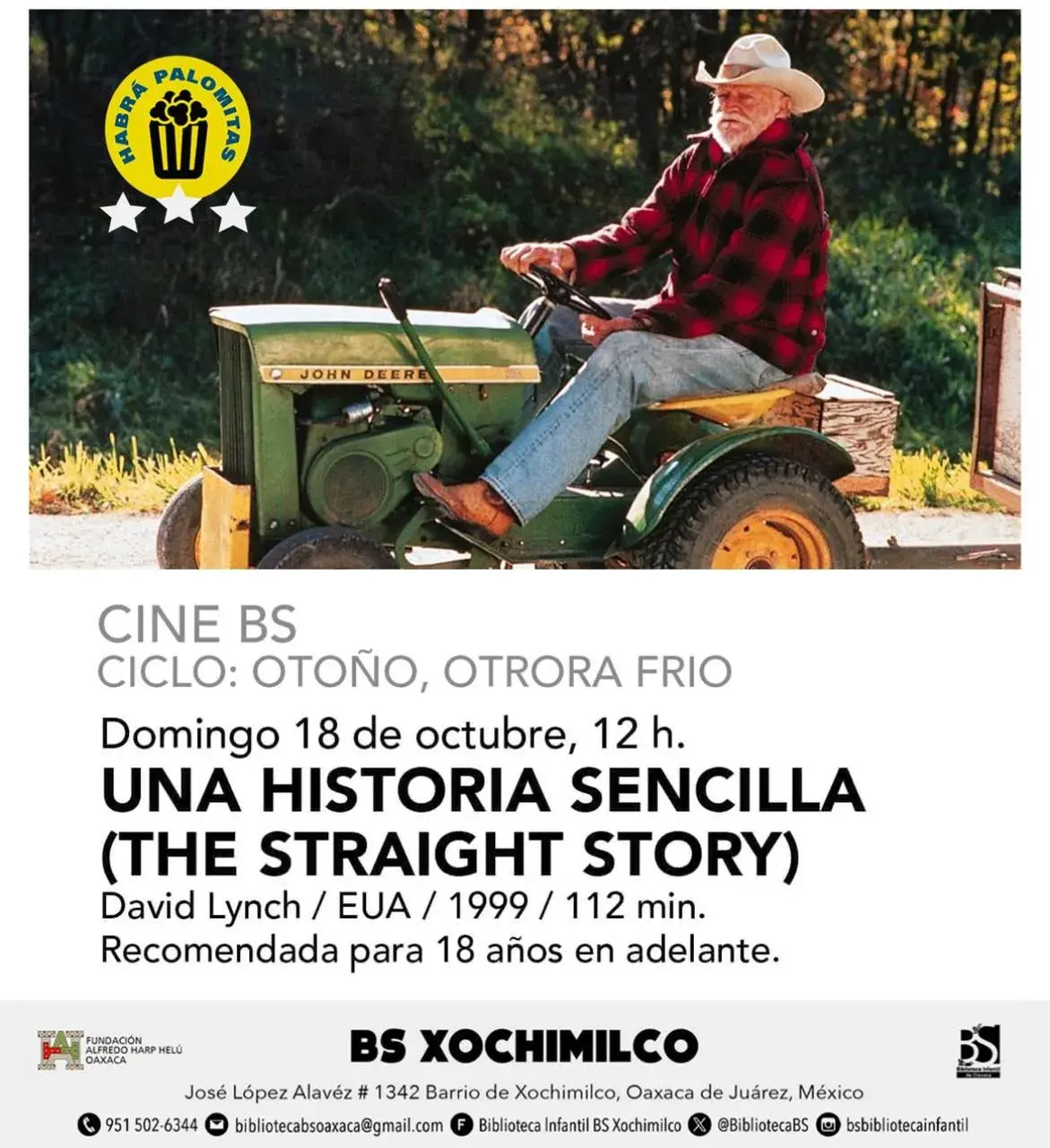 Flyer del evento: UNA HISTORIA SENCILLA (THE STRAIGHT STORY)
