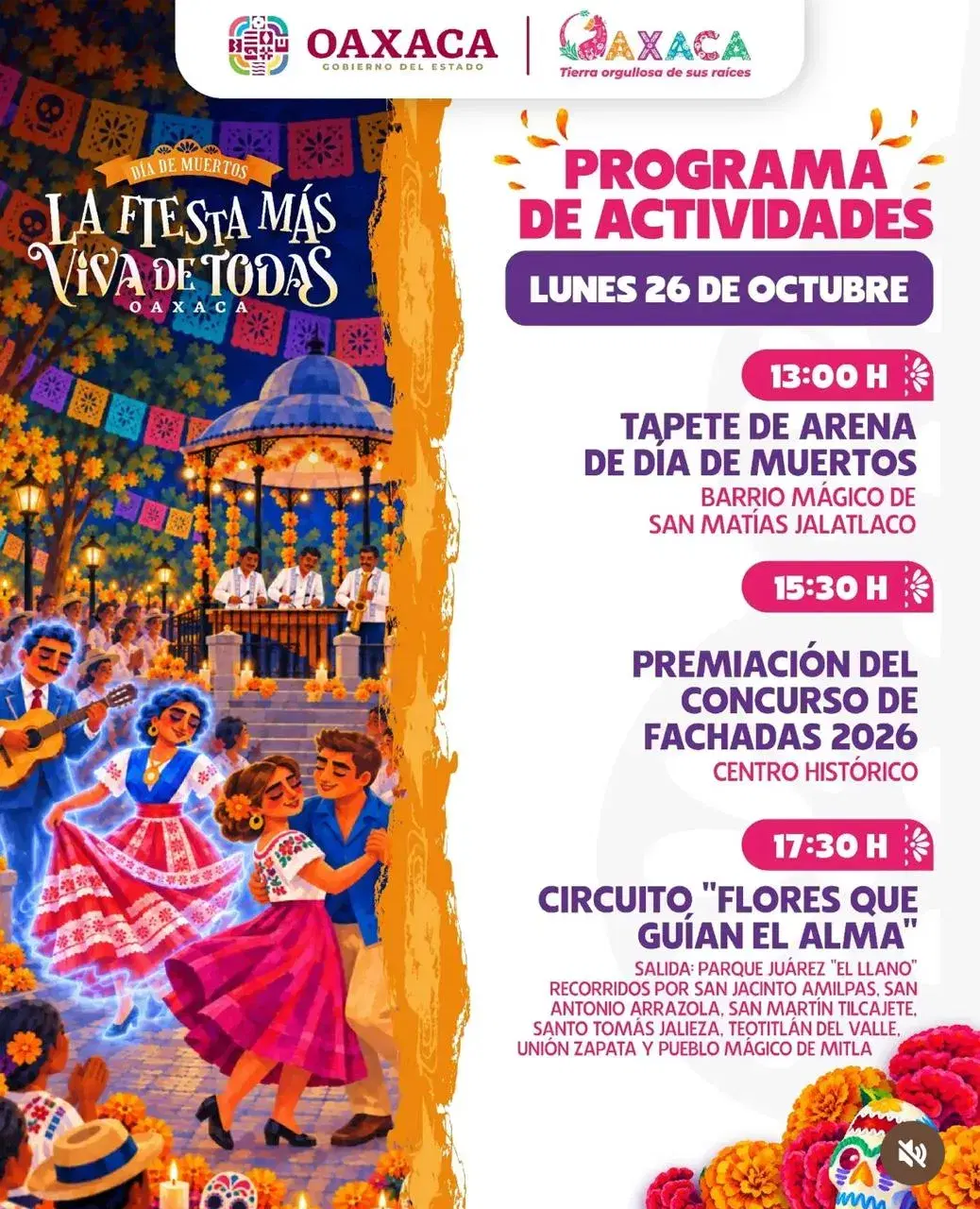 Flyer del evento: Día de Muertos: La Fiesta Más Viva de Todas - Programa de Actividades en Oaxaca