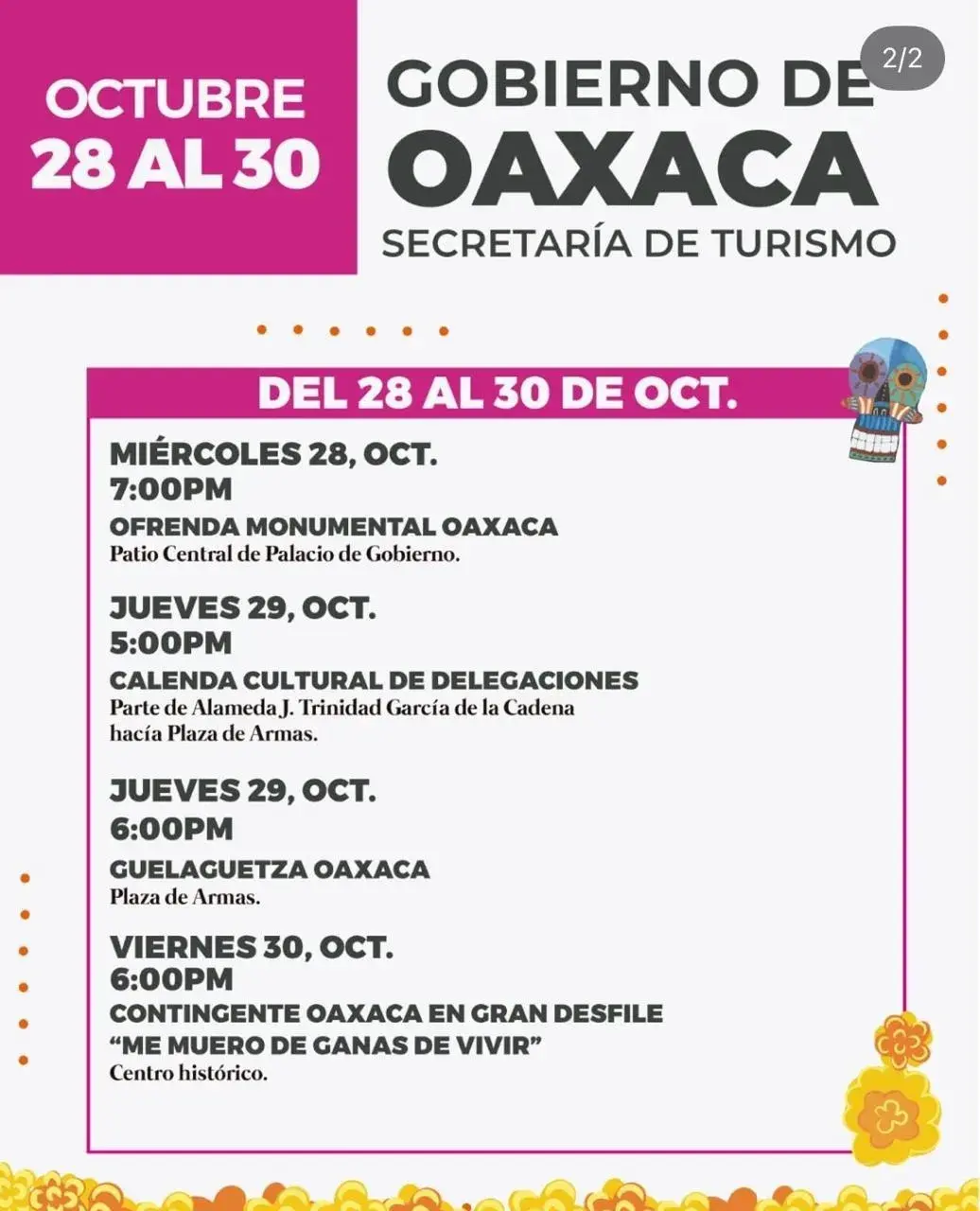 Flyer del evento: Programa de Eventos de Octubre en Oaxaca
