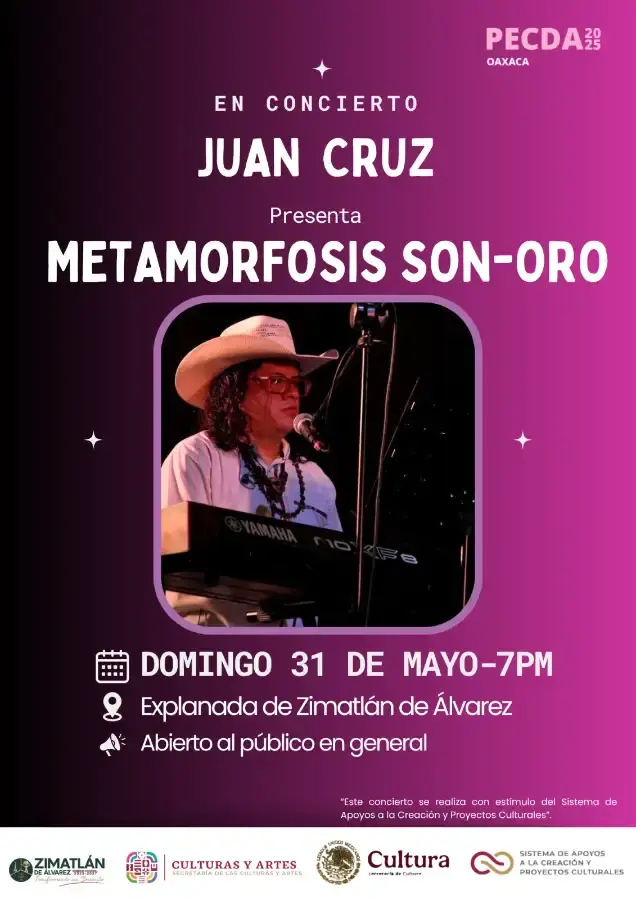 Flyer del evento: Juan Cruz en Concierto - Metamorfosis Son-Oro