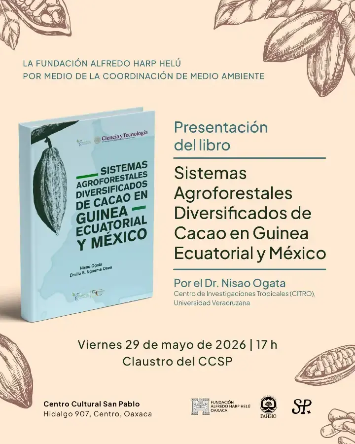 Flyer del evento: Presentación del libro: Sistemas Agroforestales Diversificados de Cacao en Guinea Ecuatorial y México