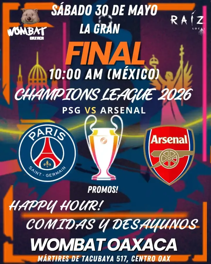 Flyer del evento: La Gran Final Champions League 2026: PSG vs Arsenal