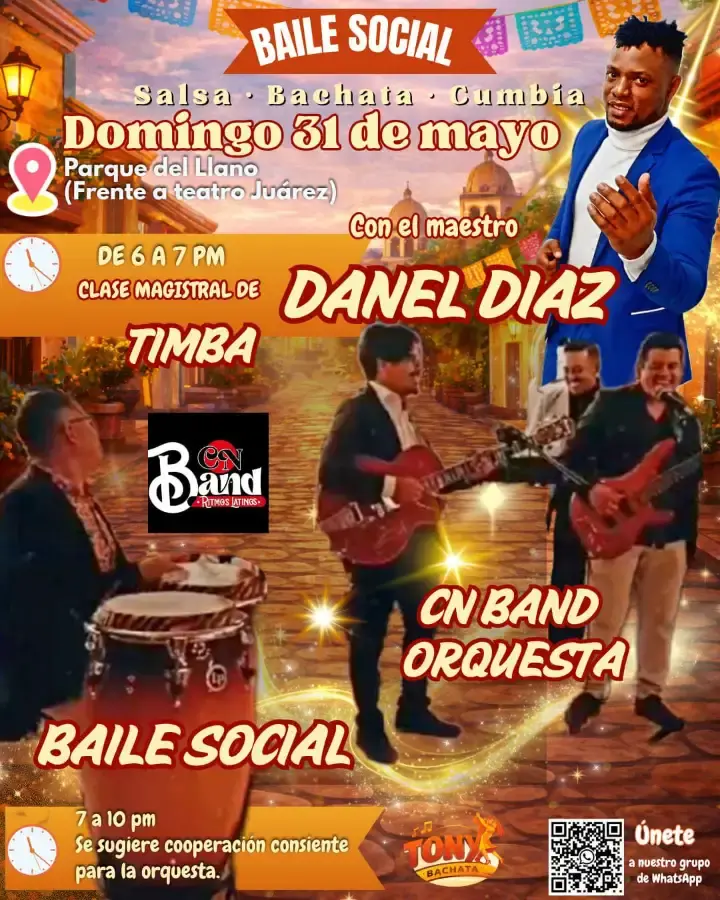 Flyer del evento: Baile Social de Salsa, Bachata y Cumbia