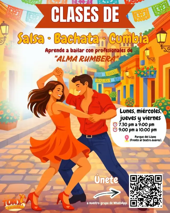 Flyer del evento: Clases de Salsa, Bachata y Cumbia