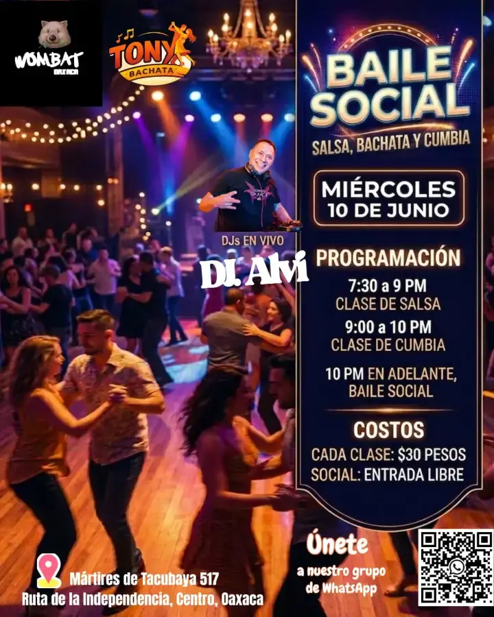Flyer del evento: Baile Social Salsa, Bachata y Cumbia