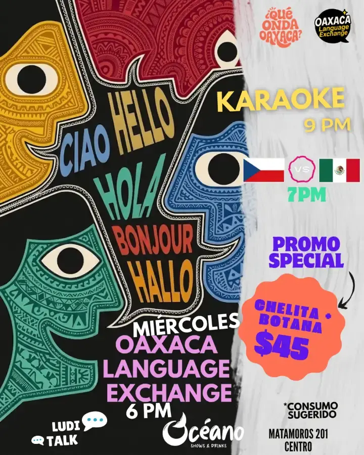 Flyer del evento: Oaxaca Language Exchange y Karaoke