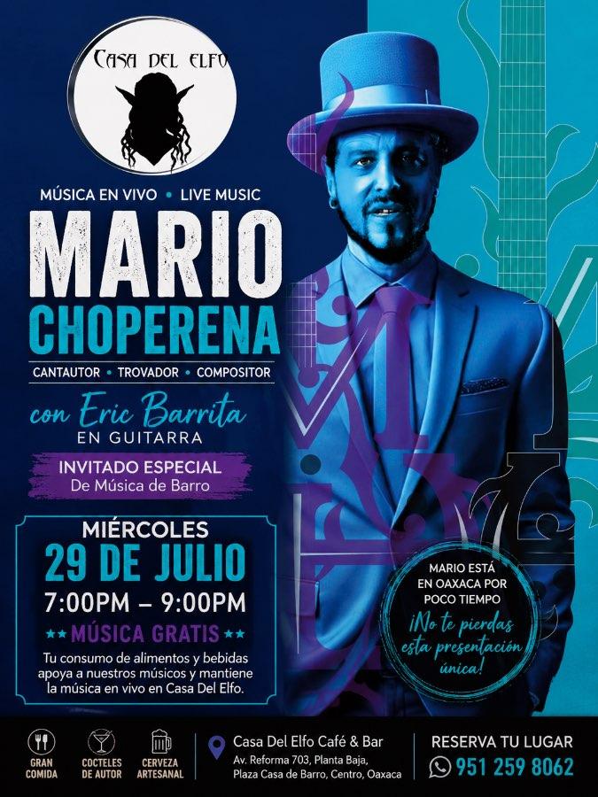 Flyer del evento: Mario Choperena Música en Vivo