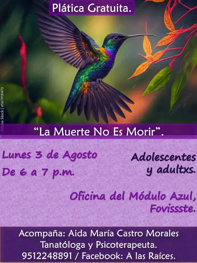 Flyer del evento: Plática Gratuita. 'La Muerte No Es Morir'.