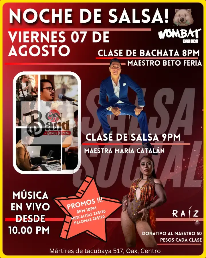 Flyer del evento: MúSICA EN VIVO- NOCHE DE SALSA y BACHATA!