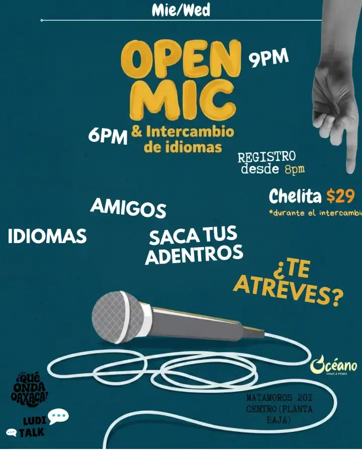 Flyer del evento: OPEN MIC & Intercambio de idiomas