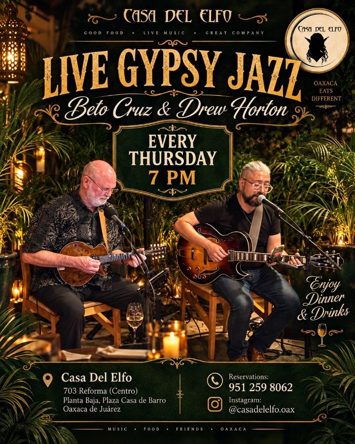 Flyer del evento: LIVE GYPSY JAZZ Beto Cruz & Drew Horton