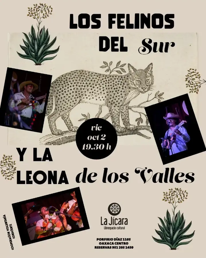 Flyer del evento: Son Jarocho. LOS FELINOS DEL SUR Y LA LEONA de los VALLES