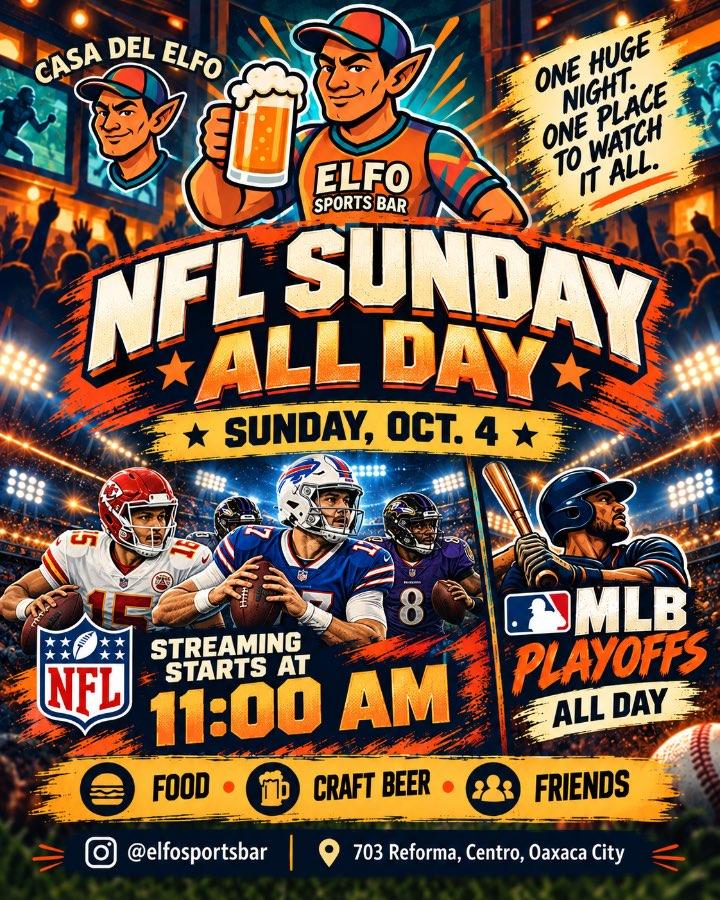 Flyer del evento: NFL Sunday All Day y MLB Playoffs All Day