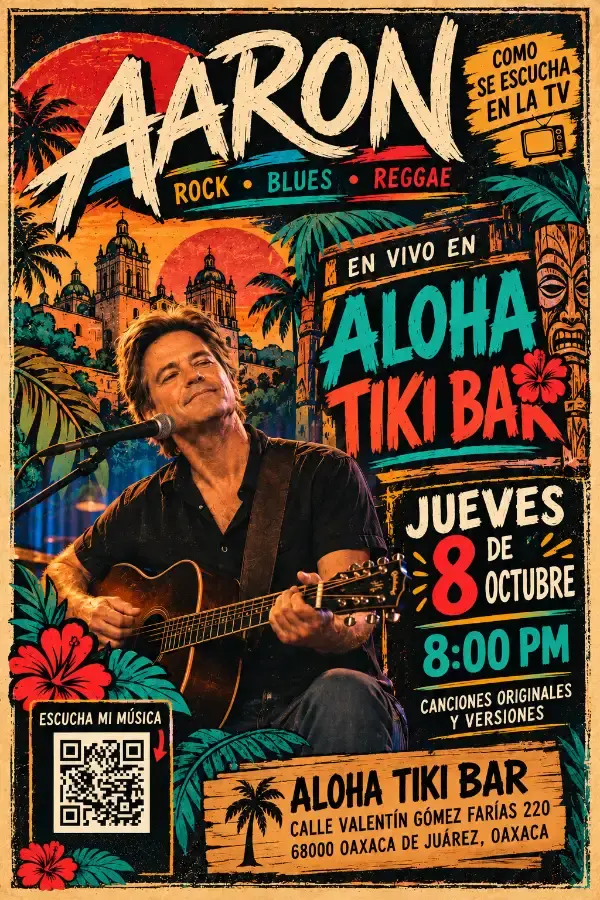 Flyer del evento: Concierto de Aaron en Aloha Tiki Bar