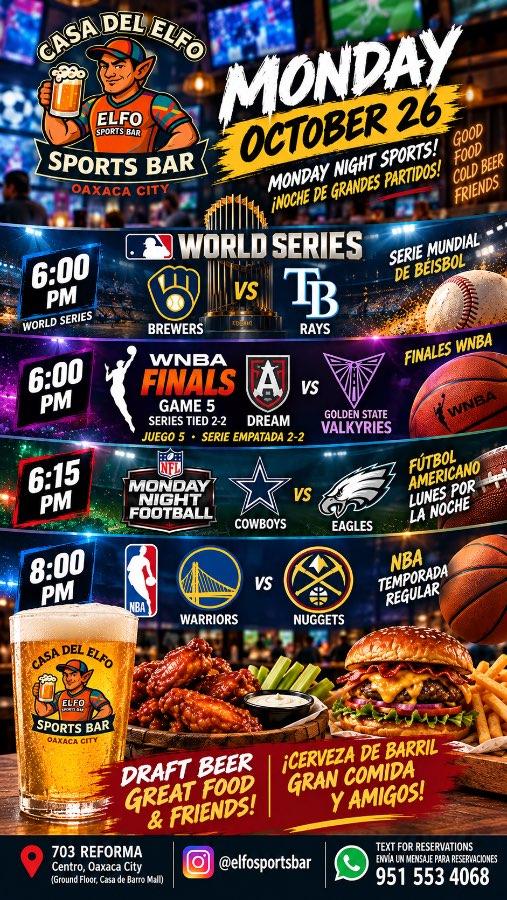 Flyer del evento: Monday Night Sports! Noche de Grandes Partidos!