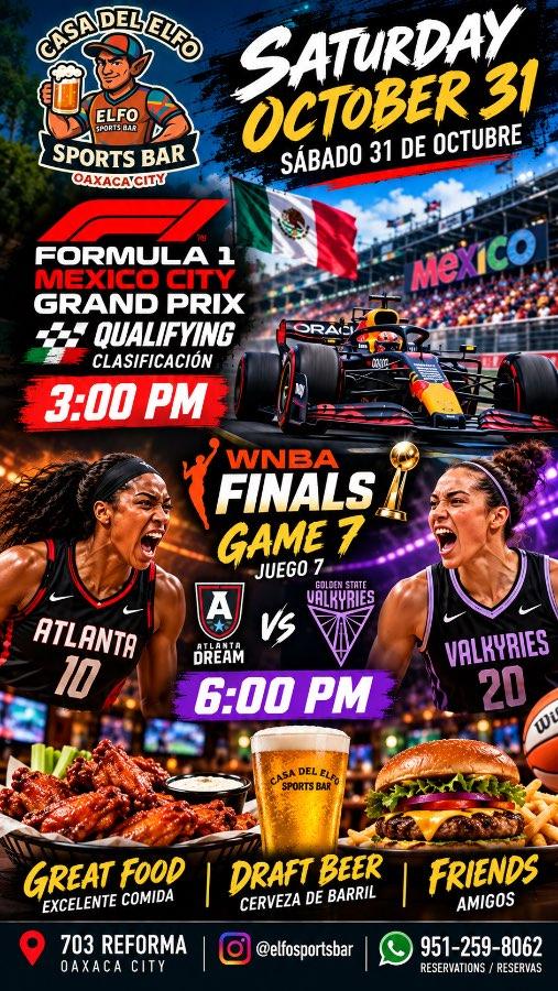 Flyer del evento: Fórmula 1 México City Grand Prix Clasificación y WNBA Finals Game 7