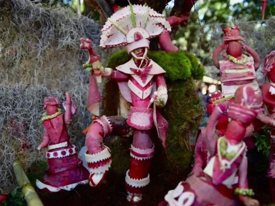 Traditional radish sculpture of the Danza de la Pluma at the Night of Radishes. Photo: Qué Onda Oaxaca Traditional radish sculpture of the Danza de la Pluma at the Night of Radishes. Photo: Qué Onda Oaxaca
