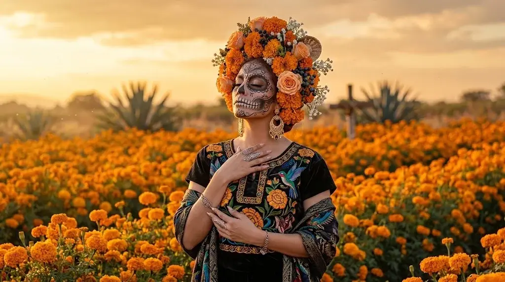 Catrina photo session in cempasúchil field Oaxaca — Day of the Dead 2026 Catrina photo session in cempasúchil field Oaxaca — Day of the Dead 2026
