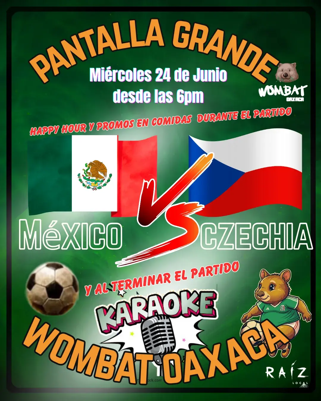 Big Screen Mexico vs Czechia Match and Karaoke