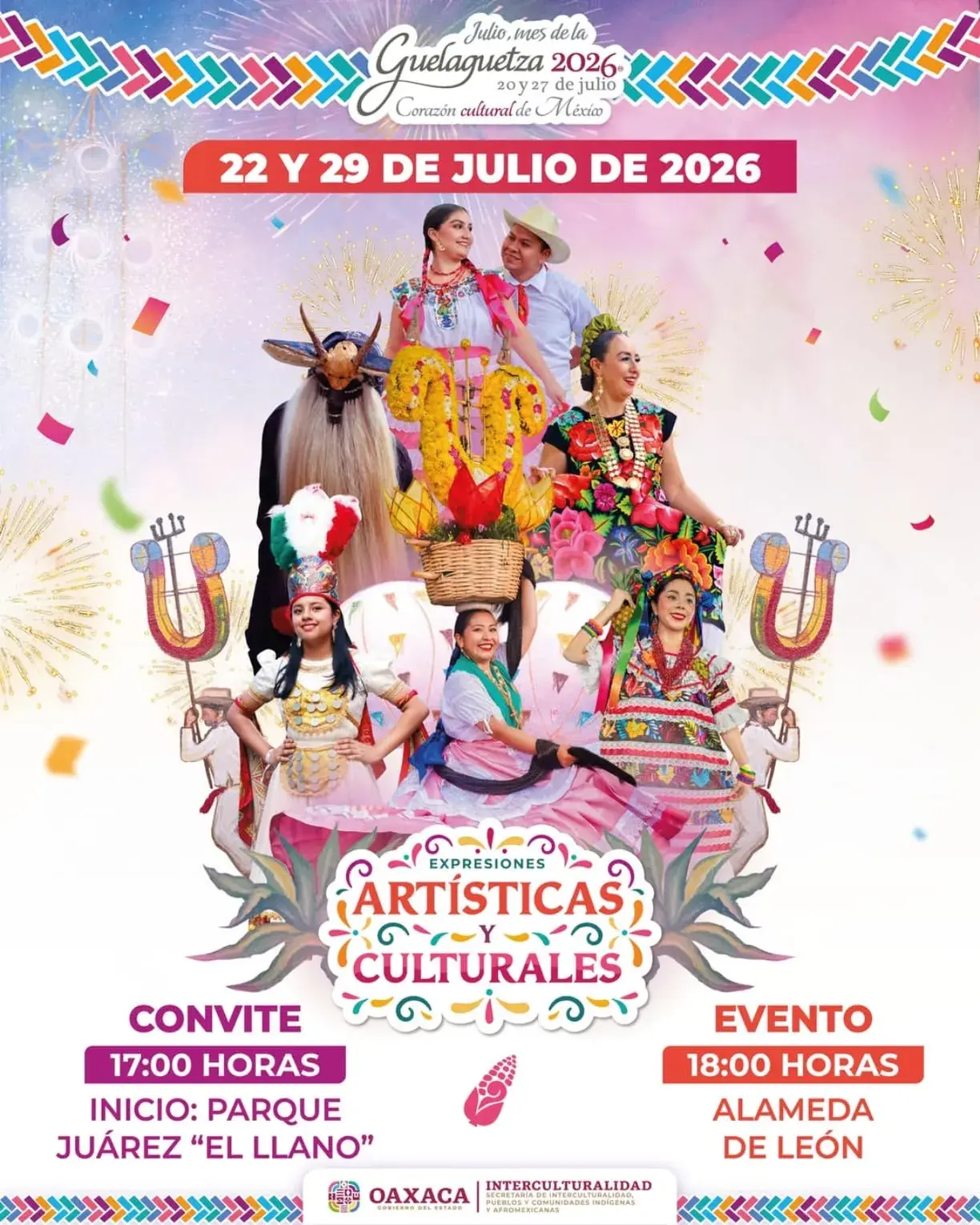 Flyer del evento: Expresiones Artísticas y Culturales de Guelaguetza 2026