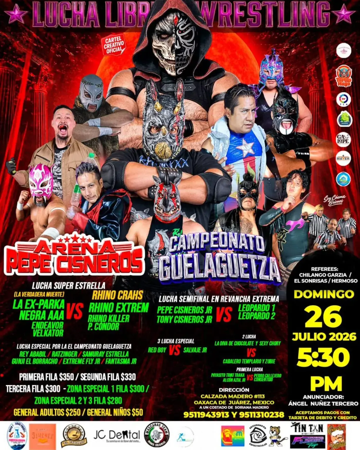 Flyer del evento: Lucha Libre Wrestling: Z Campeonato Guelaguetza en Arena Pepe Cisneros