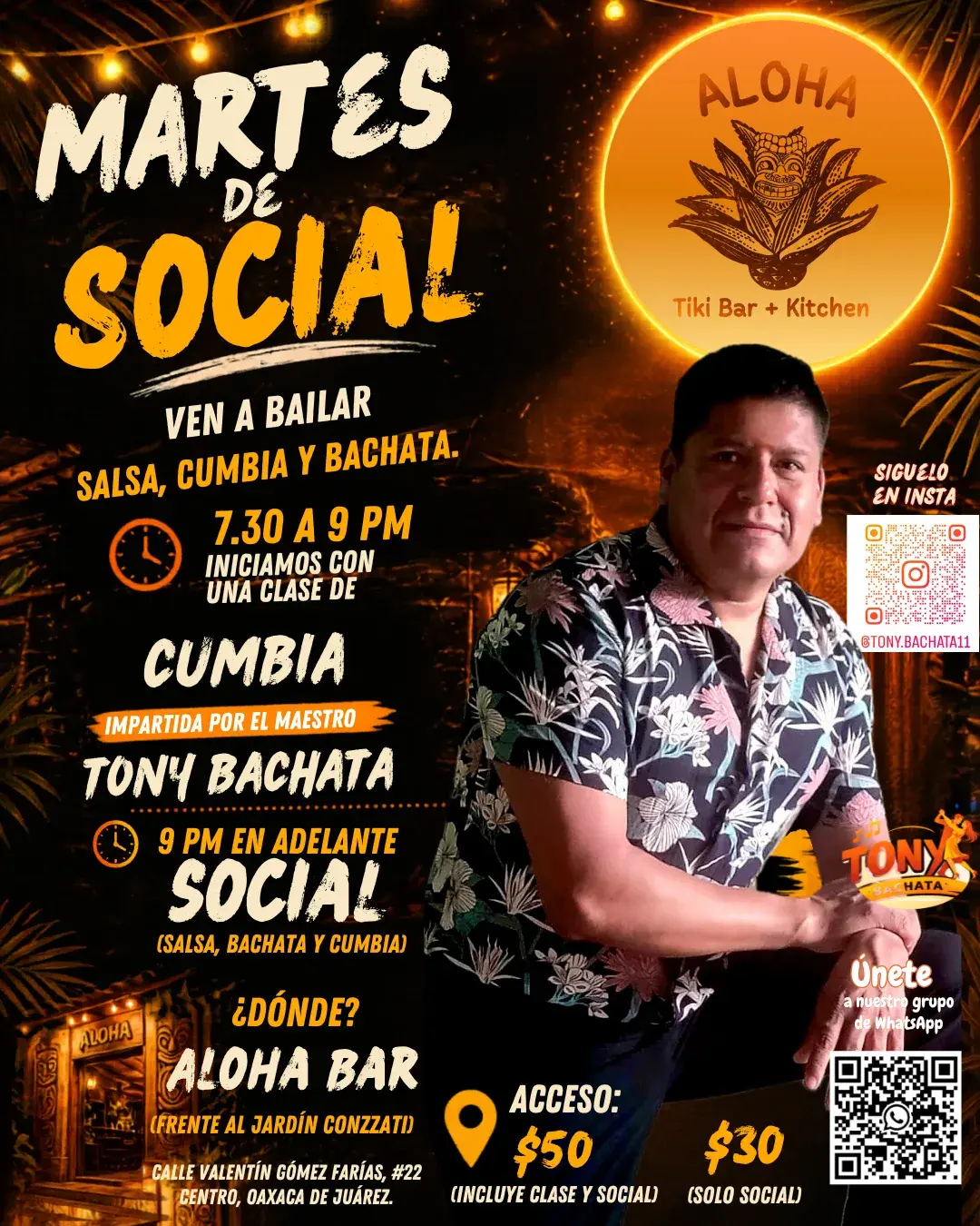 Martes de Social (salsa, cumbia y bachata).